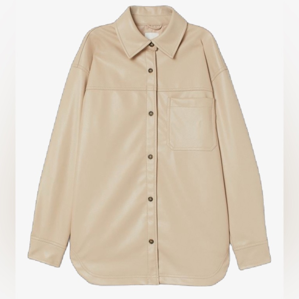 H&M Cream Vegan Leather Shirt Jacket